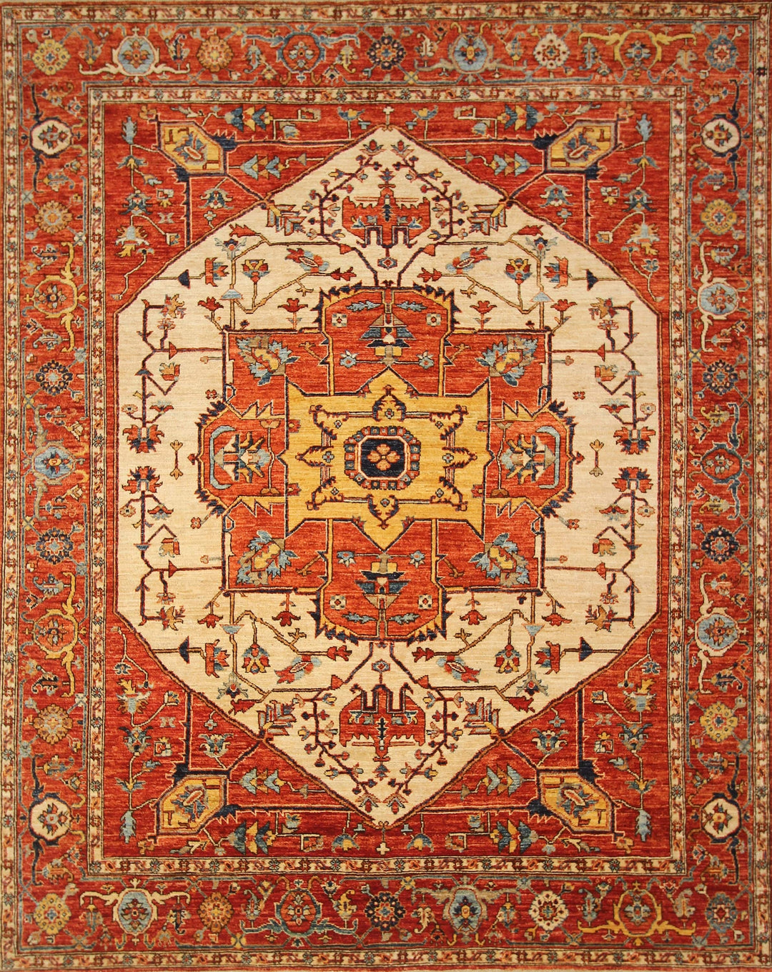 8x10 Heriz Rusty Red Afghan Hand knotted Wool Oriental Medallion Rug - Yildiz Rugs