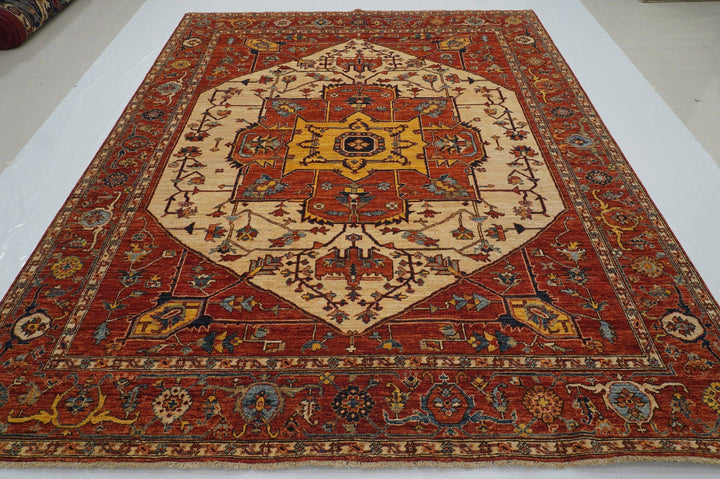 8x10 Heriz Rusty Red Afghan Hand knotted Wool Oriental Medallion Rug - Yildiz Rugs