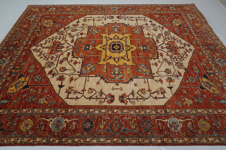 8x10 Heriz Rusty Red Afghan Hand knotted Wool Oriental Medallion Rug - Yildiz Rugs