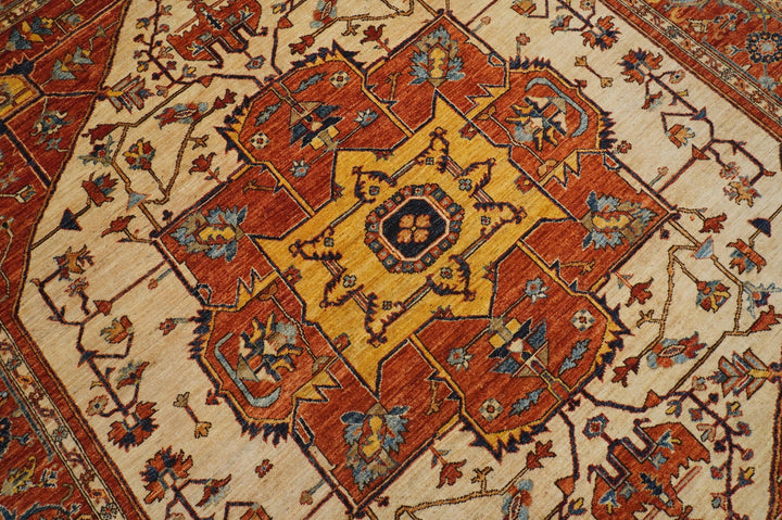 8x10 Heriz Rusty Red Afghan Hand knotted Wool Oriental Medallion Rug - Yildiz Rugs