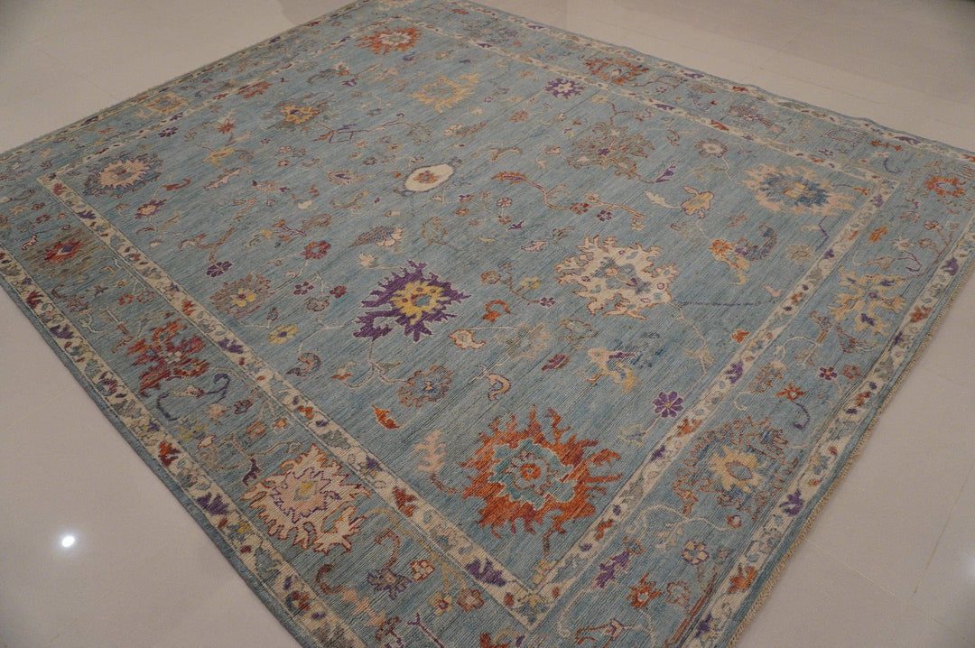 8x10 Muted Blue vintage wash Hand knotted Turkish Oushak Rug - Yildiz Rugs