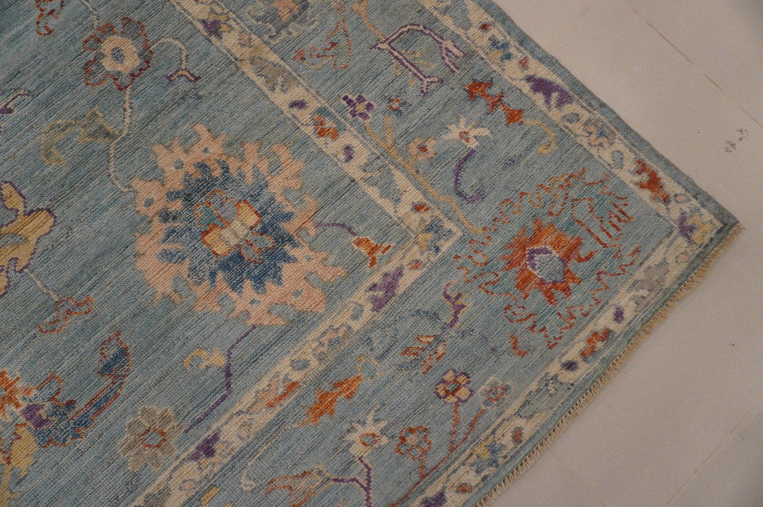 8x10 Muted Blue vintage wash Hand knotted Turkish Oushak Rug - Yildiz Rugs