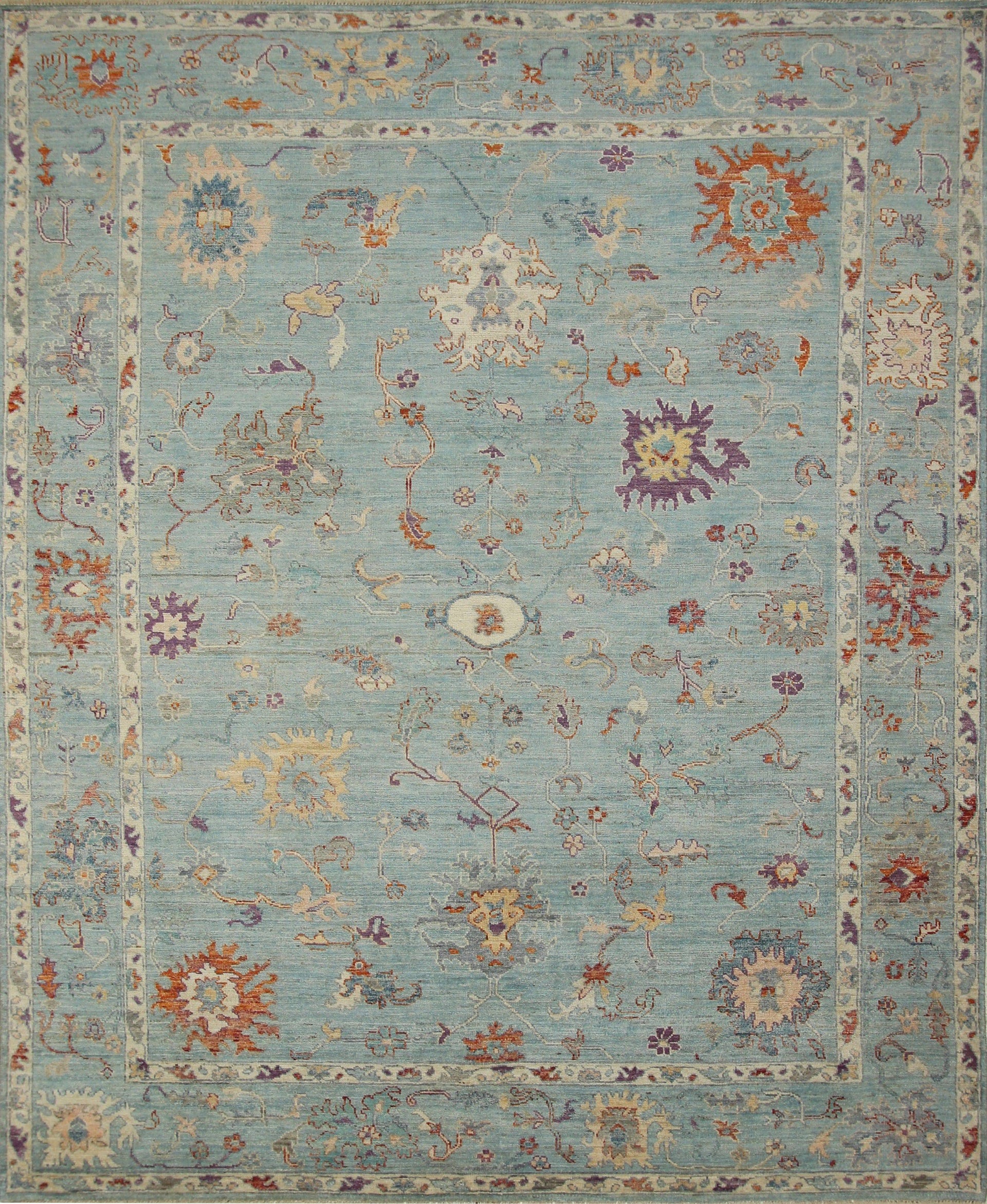 8x10 Muted Blue vintage wash Hand knotted Turkish Oushak Rug - Yildiz Rugs