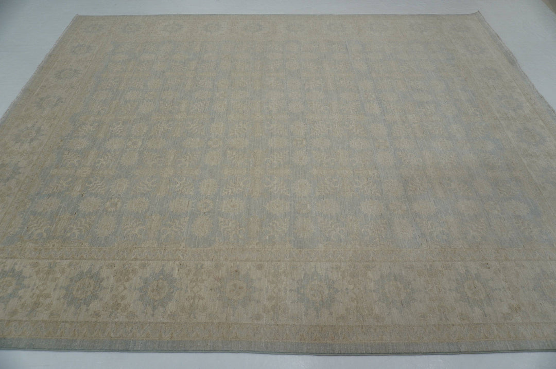 8x10 Muted Gray Beige Vintage Tabriz Afghan Hand knotted Rug - Yildiz Rugs