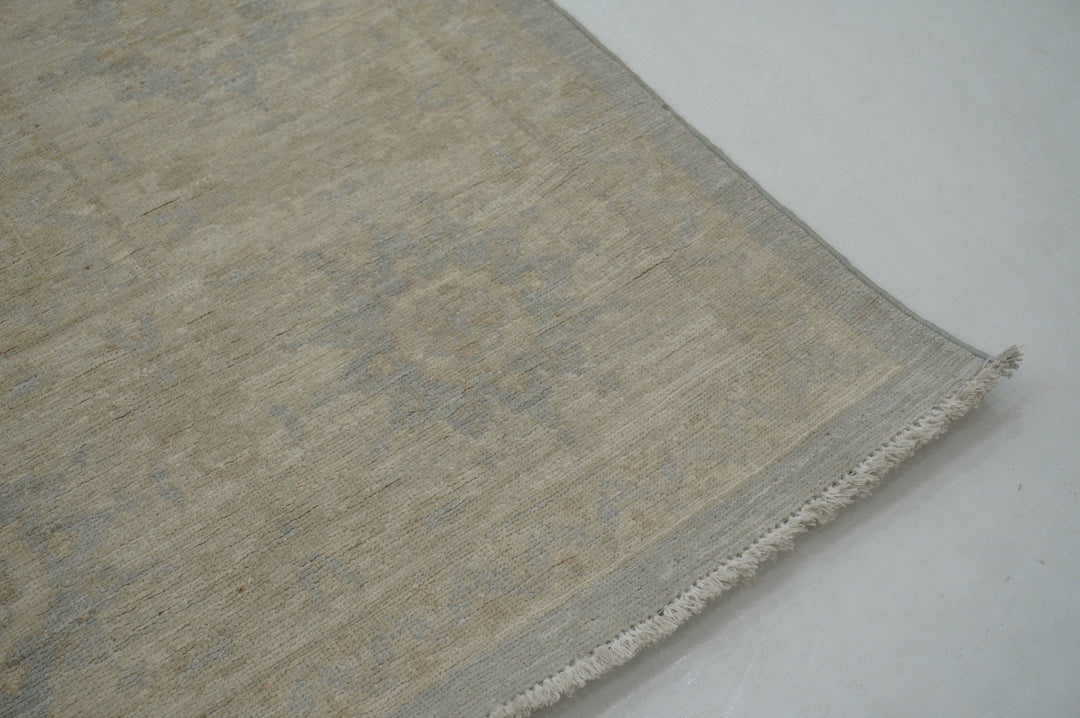 8x10 Muted Gray Beige Vintage Tabriz Afghan Hand knotted Rug - Yildiz Rugs