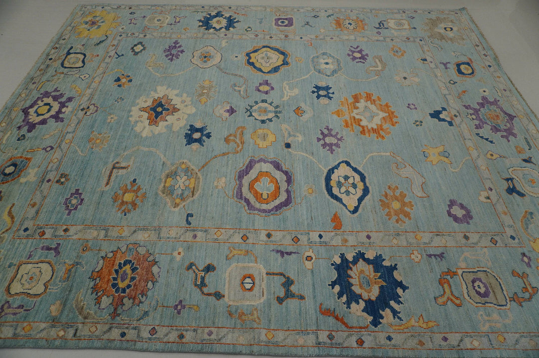 8x10 Oushak Light Minty Blue Vintage wash Hand knotted Turkish Rug - Yildiz Rugs