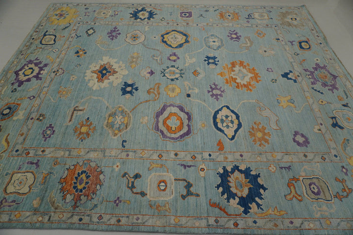 8x10 Oushak Light Minty Blue Vintage wash Hand knotted Turkish Rug - Yildiz Rugs