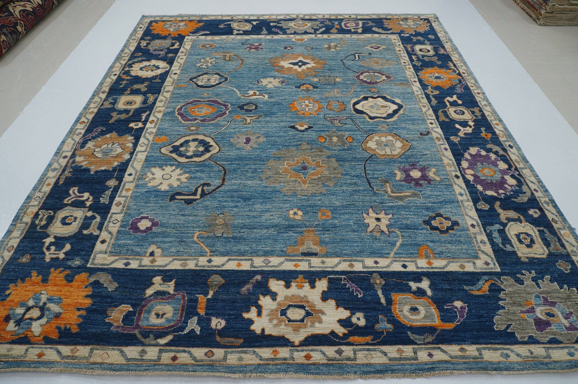 8x10 Oushak Muted Blue Vintage Wash Hand knotted Turkish Rug - Yildiz Rugs