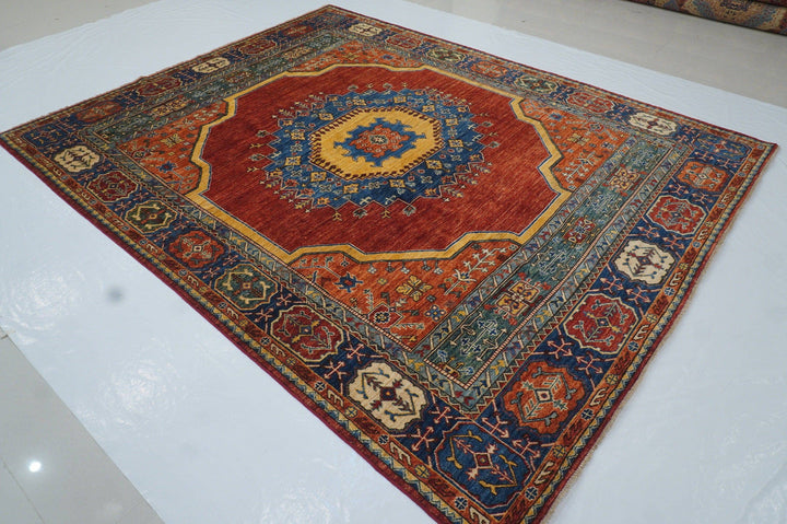 8x10 Red Heriz Afghan Hand knotted Wool Oriental Medallion Rug - Yildiz Rugs