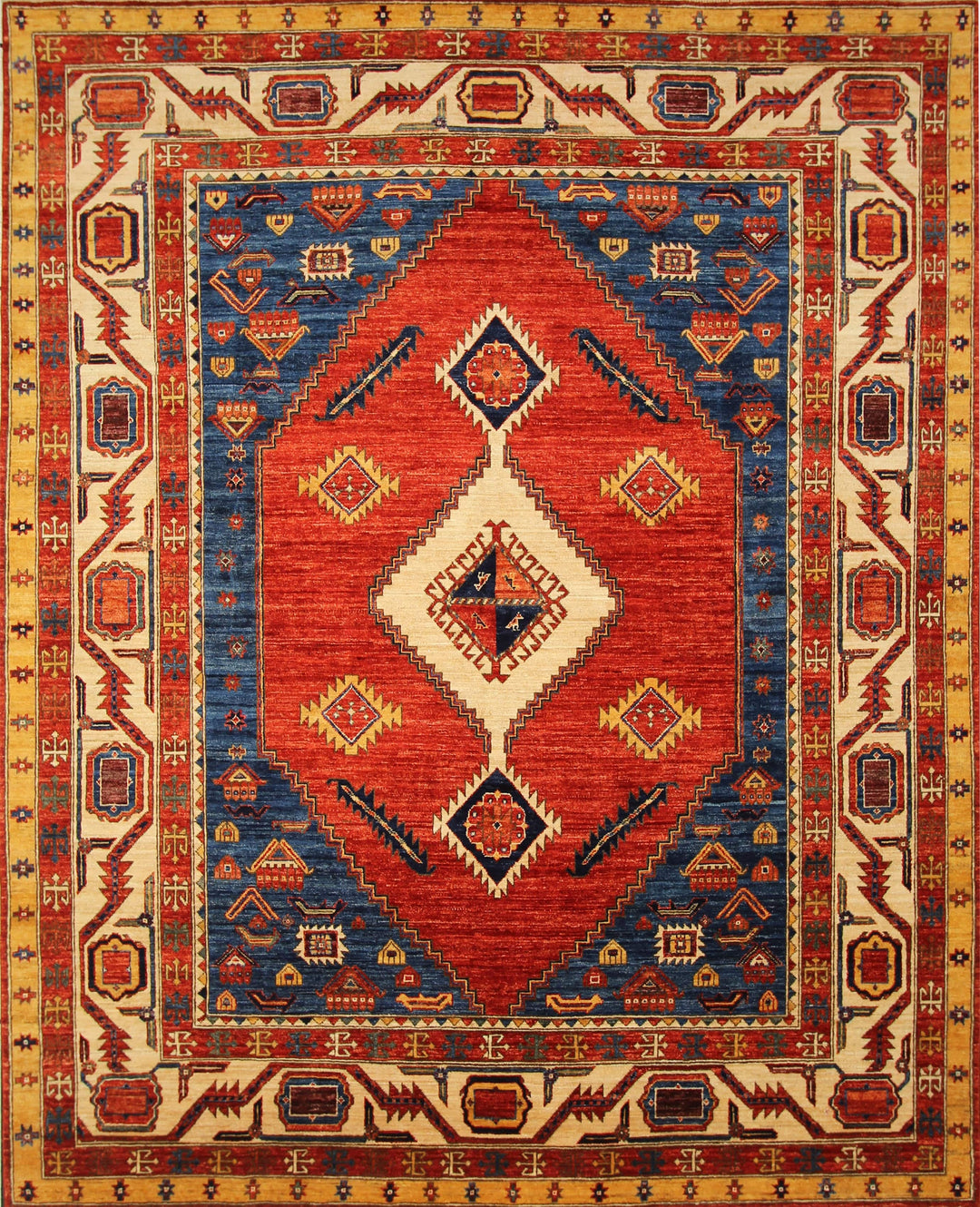 8x10 Serapi Red Blue Afghan Hand knotted Wool Oriental Rug - Yildiz Rugs