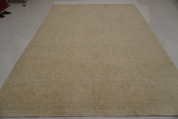 8x10 Vintage Muted Beige Low pile Afghan Handmade Wool Rug - Yildiz Rugs