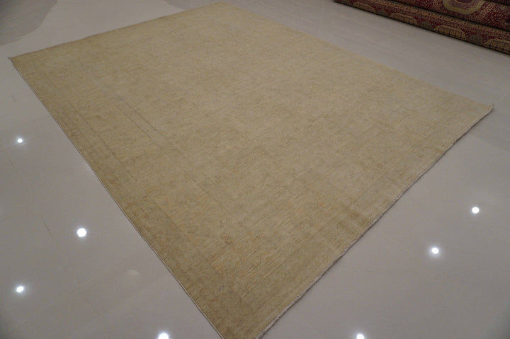 8x10 Vintage Muted Beige Low pile Afghan Handmade Wool Rug - Yildiz Rugs