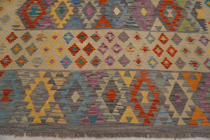 8x11 Beige Gray Handmade Afghan Kilim Area Rug - Yildiz Rugs