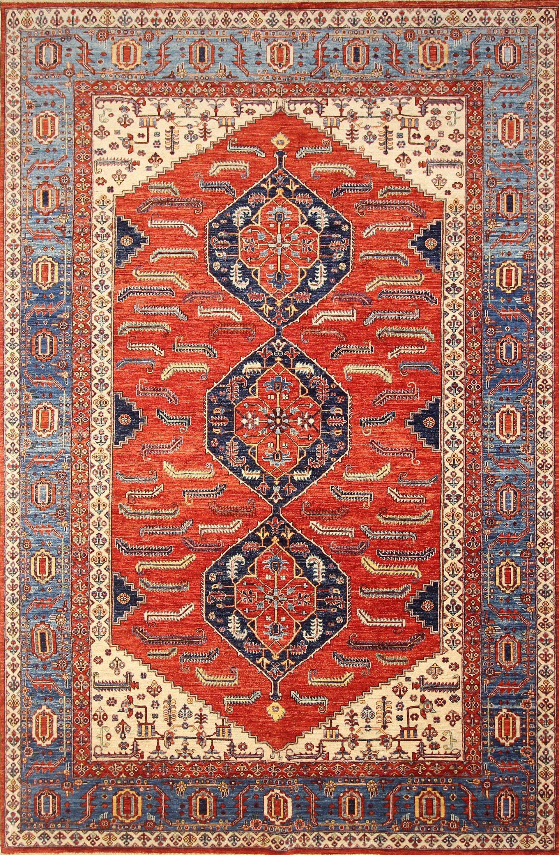 8x12 Heriz Red Afghan Hand Knotted Oriental Medallion Area Rug - Yildiz Rugs