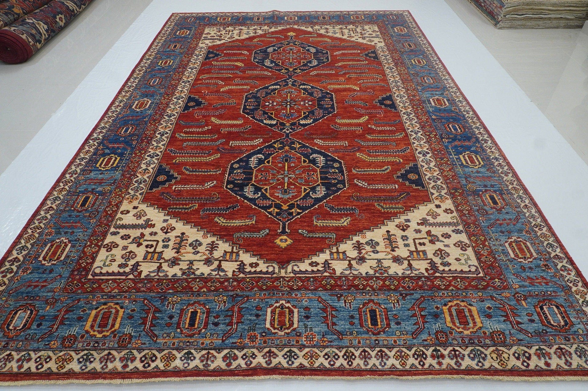 8x12 Heriz Red Afghan Hand Knotted Oriental Medallion Area Rug - Yildiz Rugs