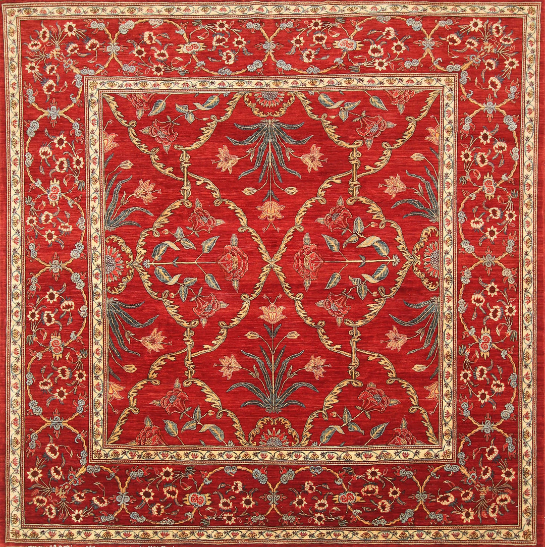 8x8 Square Red Super Fine Quality Persian Handmade Rug - Yildiz Rugs