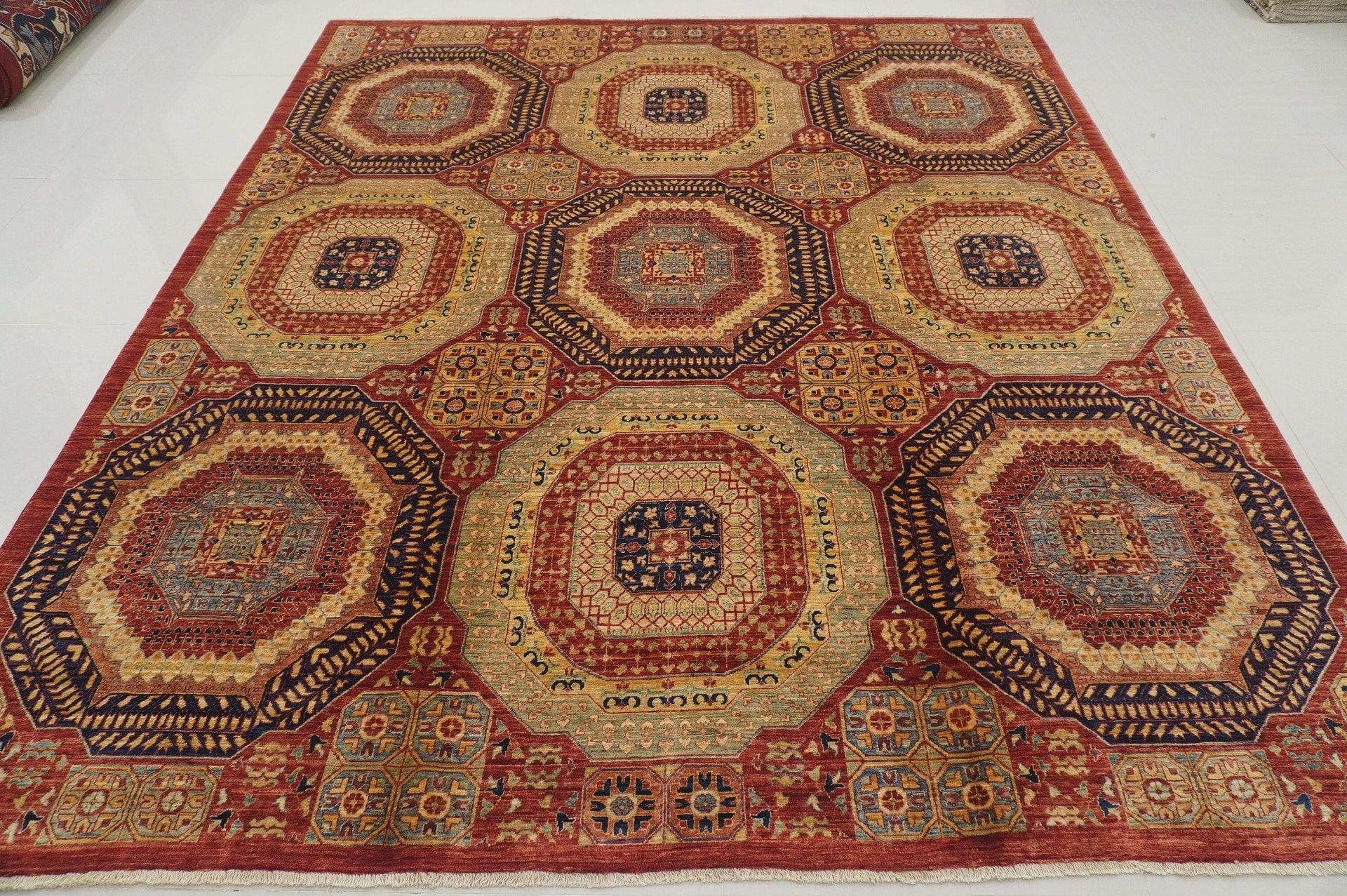 8x9 Red Vintage Mamluk Hand Knotted Wool Turkish Square Rug - Yildiz Rugs