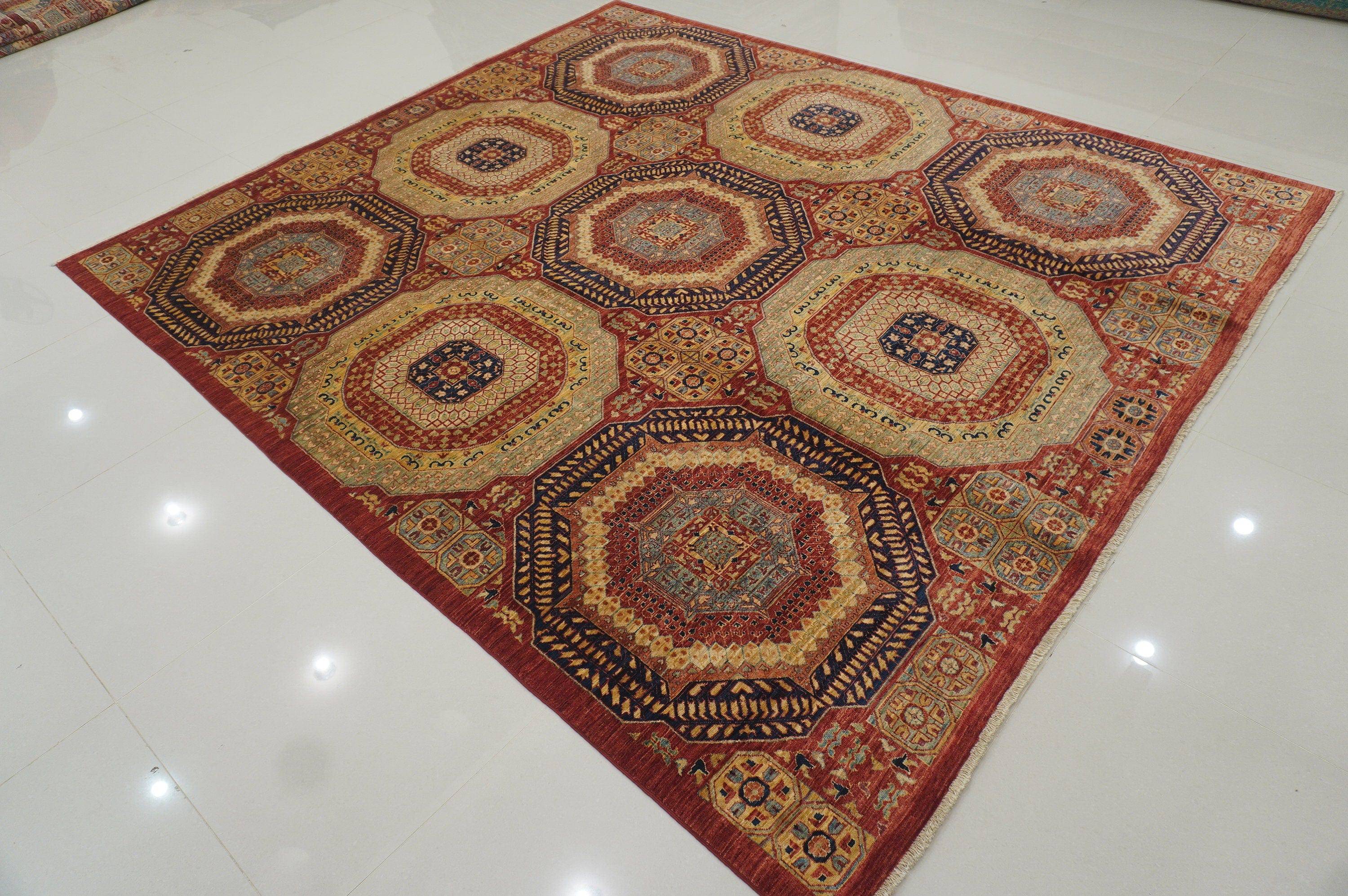 8x9 Red Vintage Mamluk Hand Knotted Wool Turkish Square Rug - Yildiz Rugs