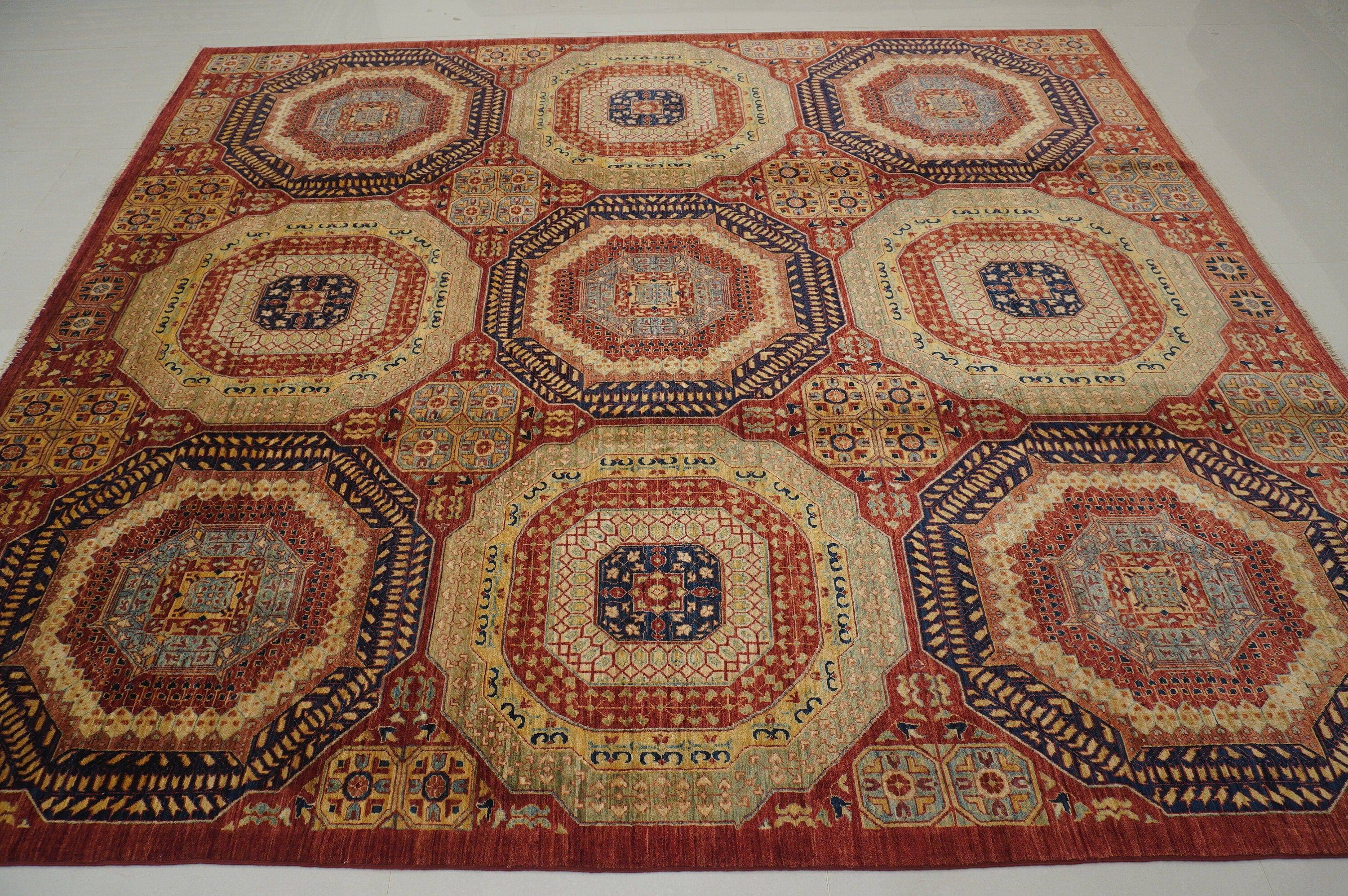 8x9 Red Vintage Mamluk Hand Knotted Wool Turkish Square Rug - Yildiz Rugs