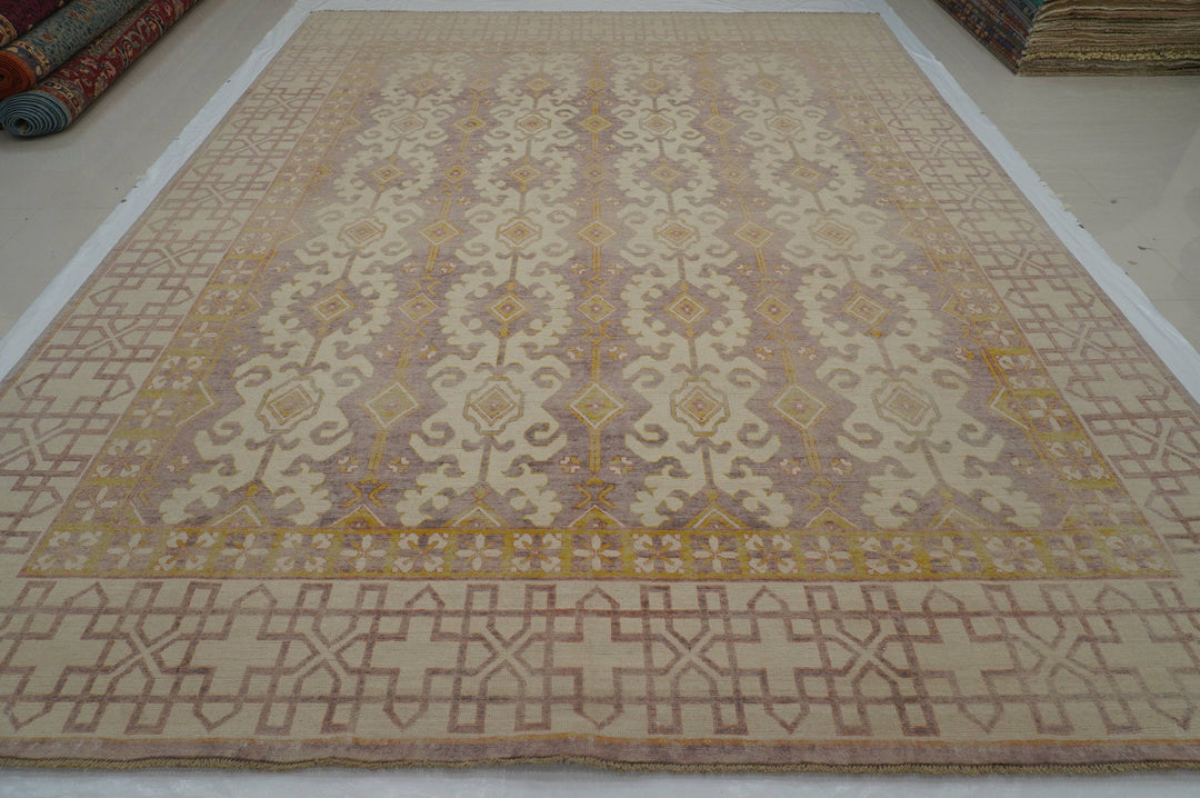 9'10" x 12'9" Vintage Beige Khotan Afghan Hand Knotted Rug - Yildiz Rugs