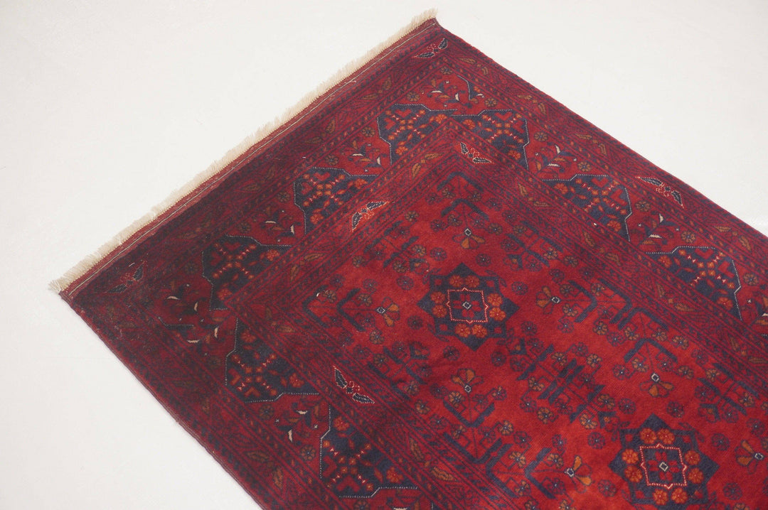 9 ft Red Vintage Kunduz Afghan Hand knotted Wool Runner Rug - Yildiz Rugs