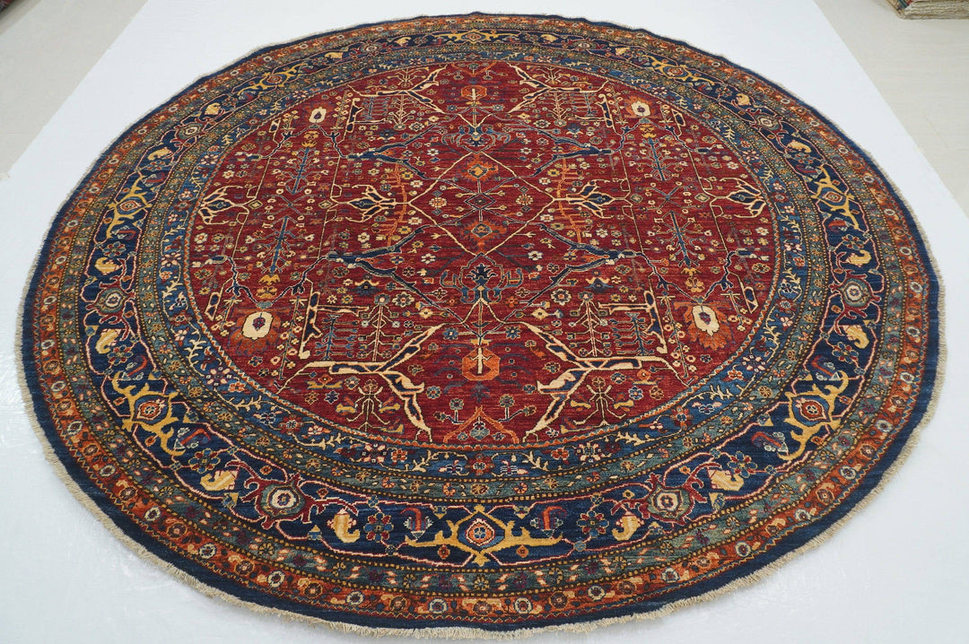 9' x 9' Red Bidjar Afghan Hand knotted Oriental Circle Area Rug - Yildiz Rugs