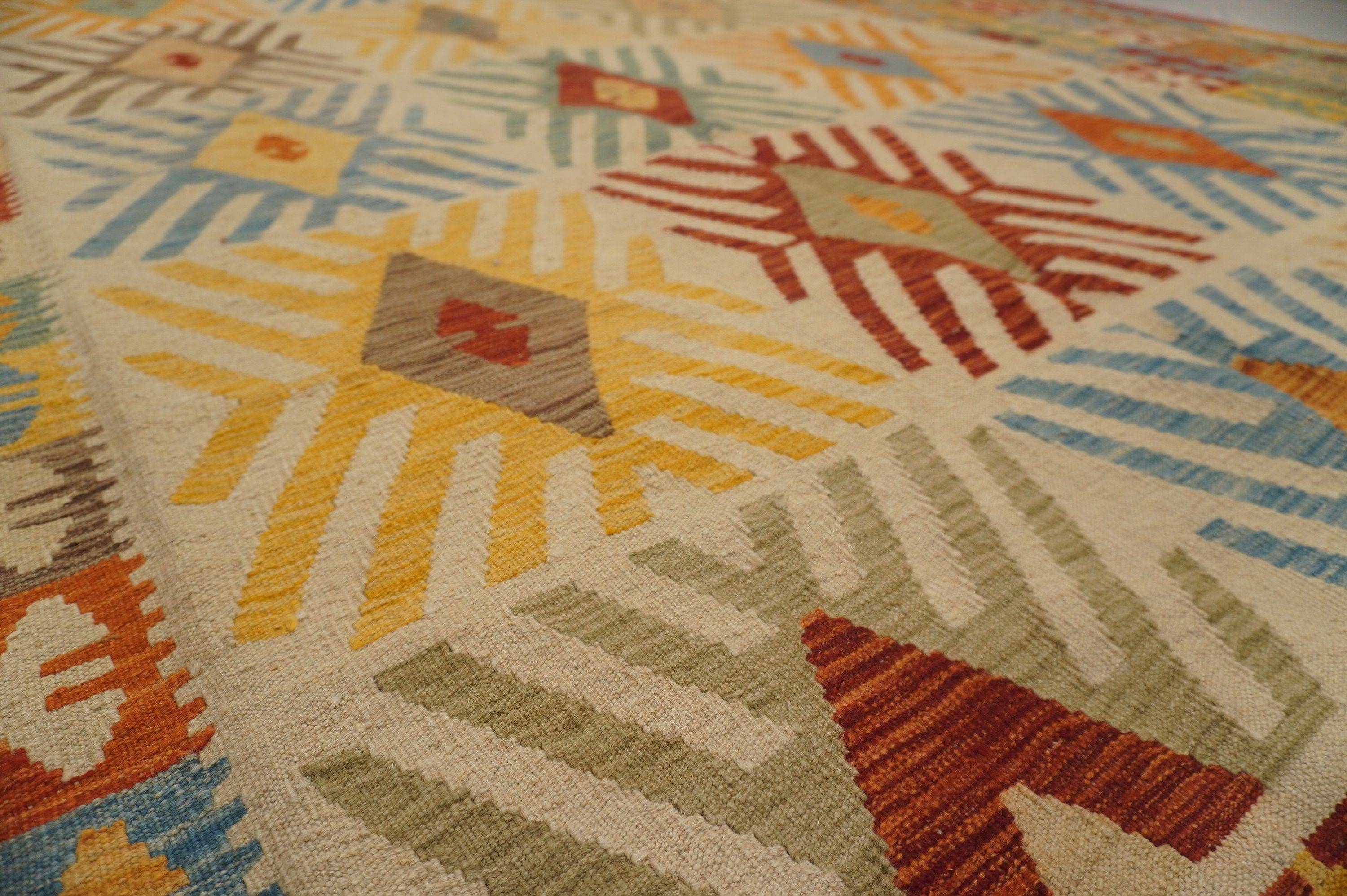 9x12. Afghan Beige Handmade Large Kilim Area Rug - Yildiz Rugs