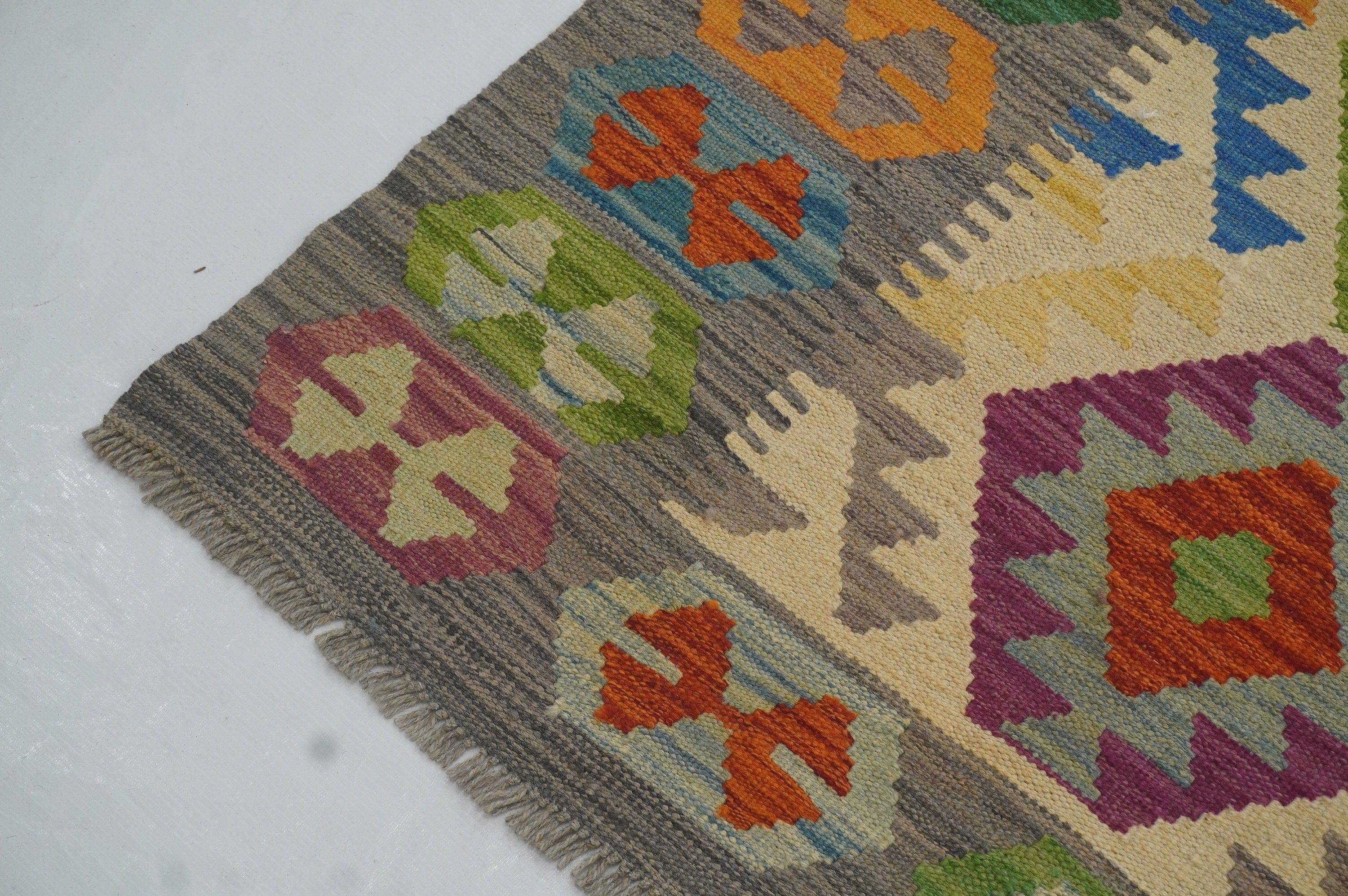 9x12 Beige Afghan Hand woven Flat weave Wool Large Kilim Area Rug - Yildiz Rugs