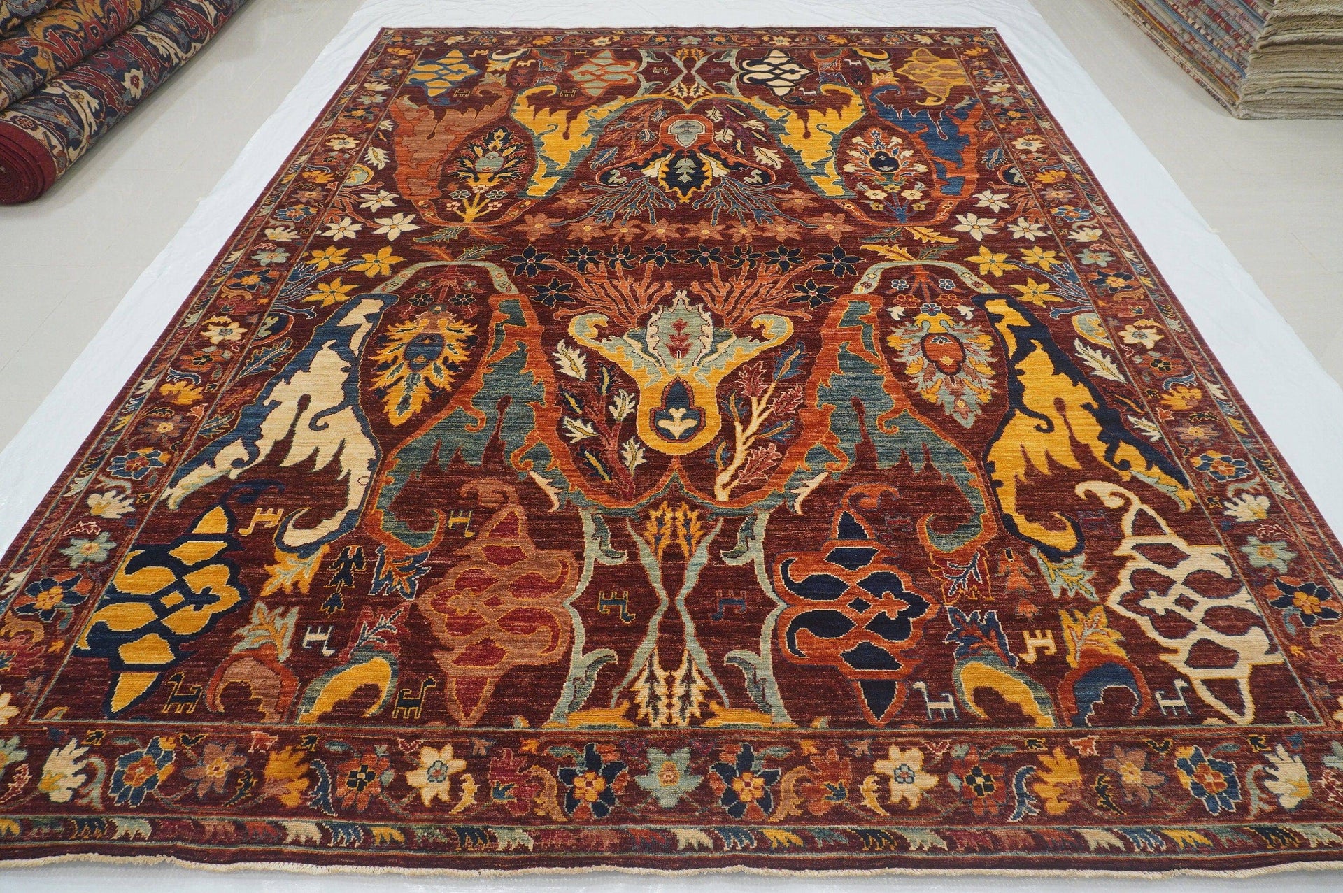 9x12 Bidjar Maroon Red Afghan Hand knotted Wool Oriental Area Rug - Yildiz Rugs