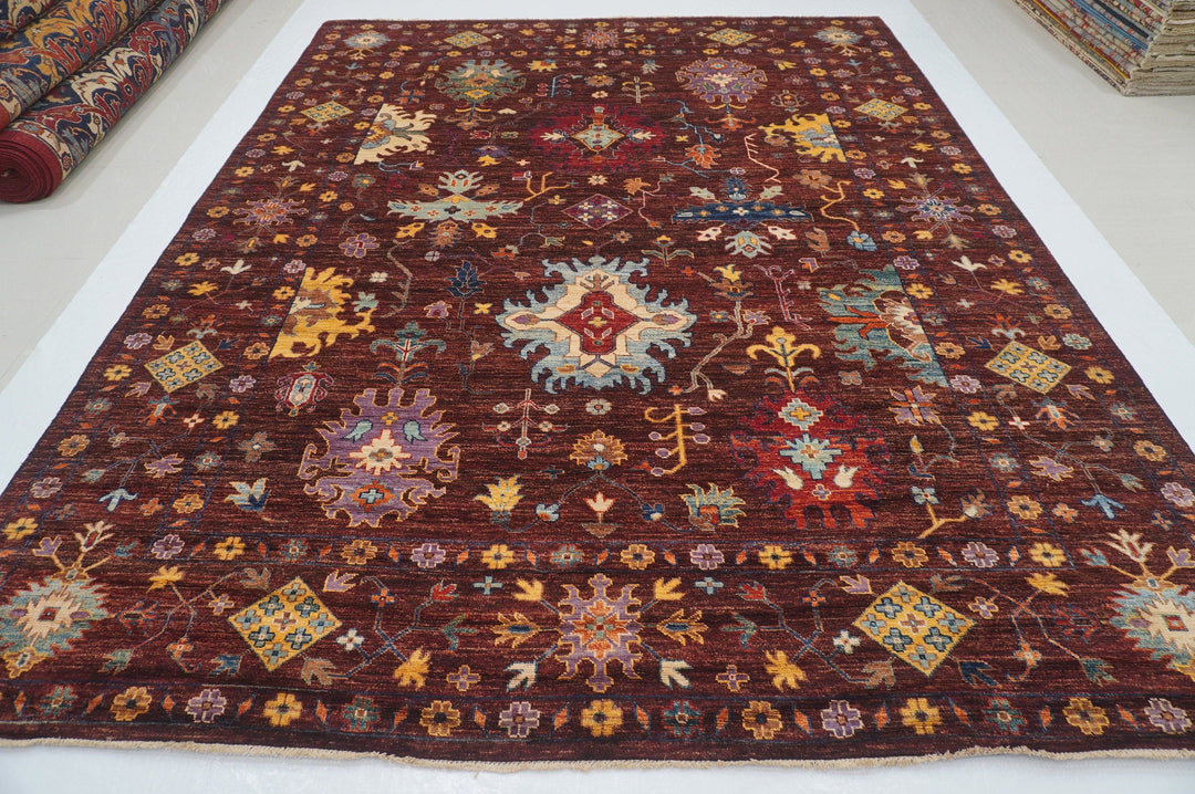 9x12 Deep Maroon Oushak Hand Knotted Turkish Rug - Yildiz Rugs