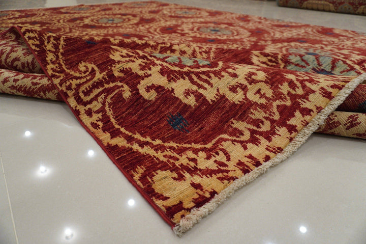 9x12 FT. Ikat Red Afghan Hand Knotted wool Area Rug - Yildiz Rugs