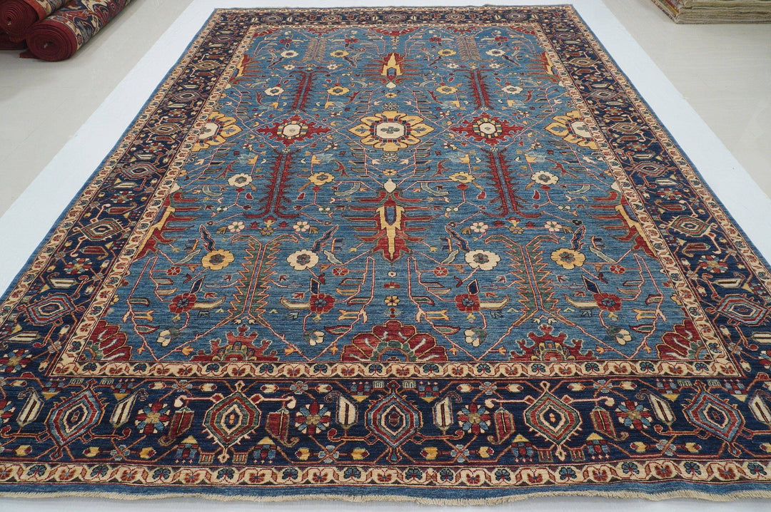 9x12 Heriz Blue Persian style Hand Knotted Wool Oriental Area Rug - Yildiz Rugs