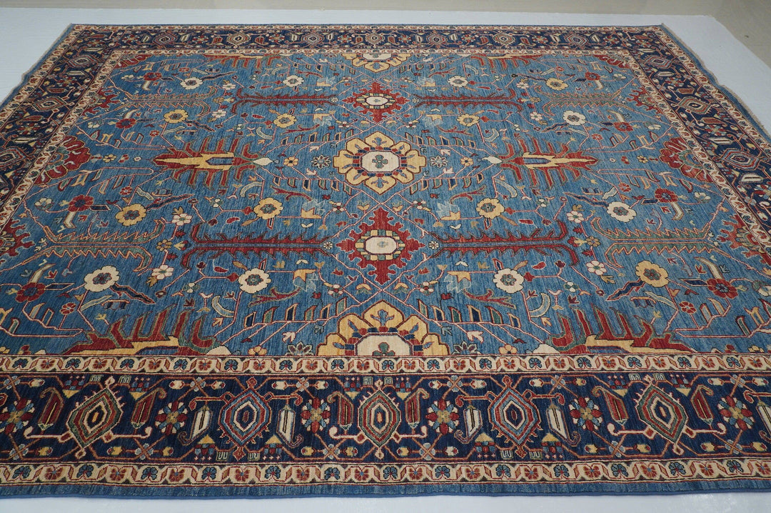 9x12 Heriz Blue Persian style Hand Knotted Wool Oriental Area Rug - Yildiz Rugs