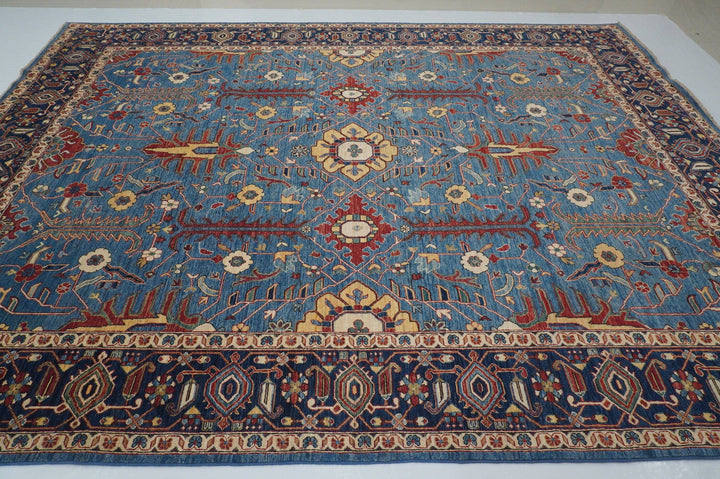 9x12 Heriz Blue Persian style Hand Knotted Wool Oriental Area Rug - Yildiz Rugs