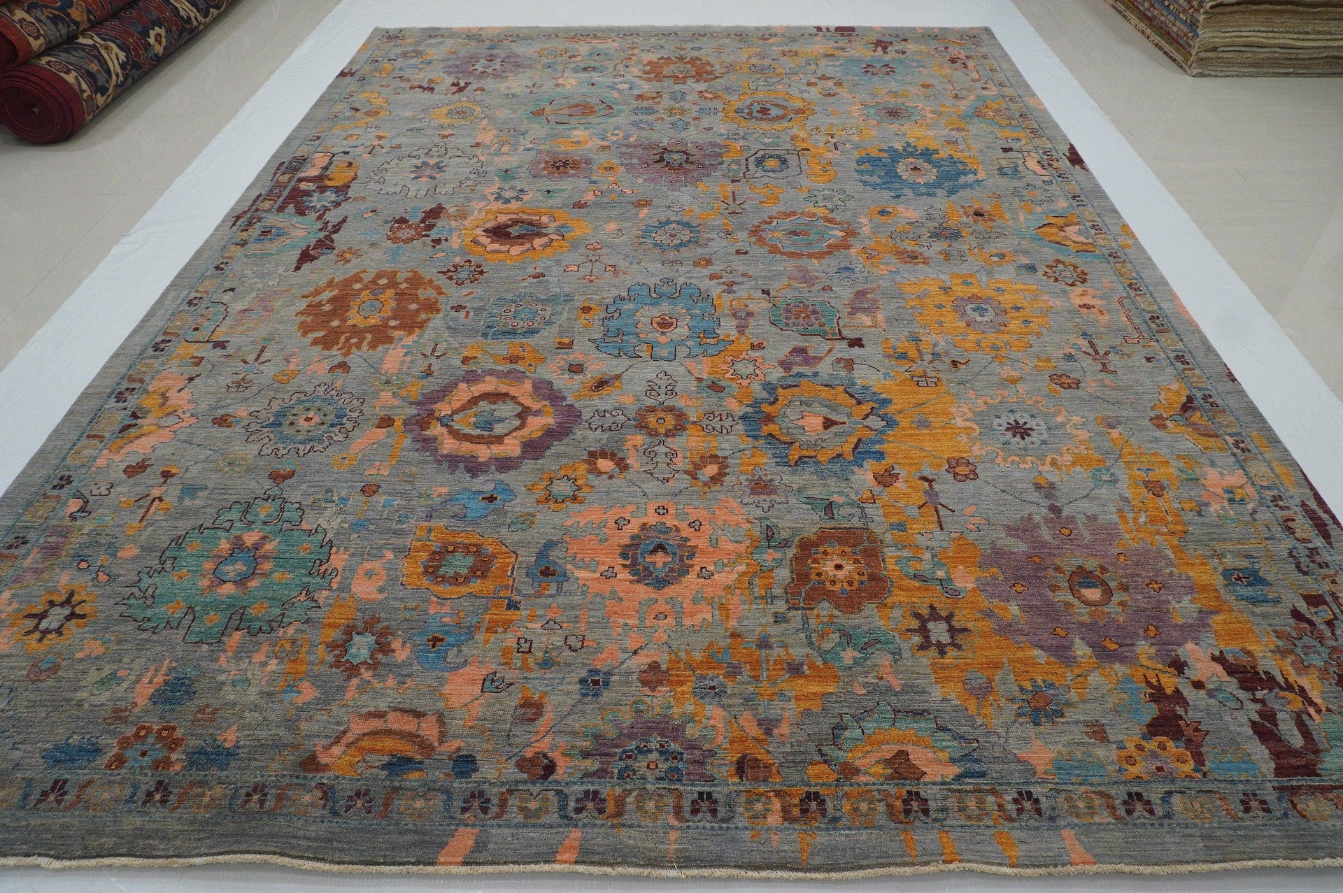 9x12 Modern Bidjar Gray Muted Color Burst Afghan Hand knotted Area rug - Yildiz Rugs