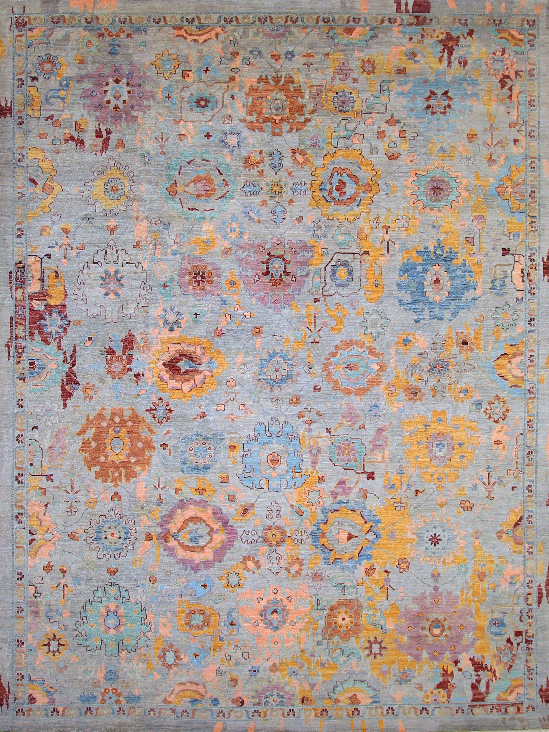 9x12 Modern Bidjar Gray Muted Color Burst Afghan Hand knotted Area rug - Yildiz Rugs