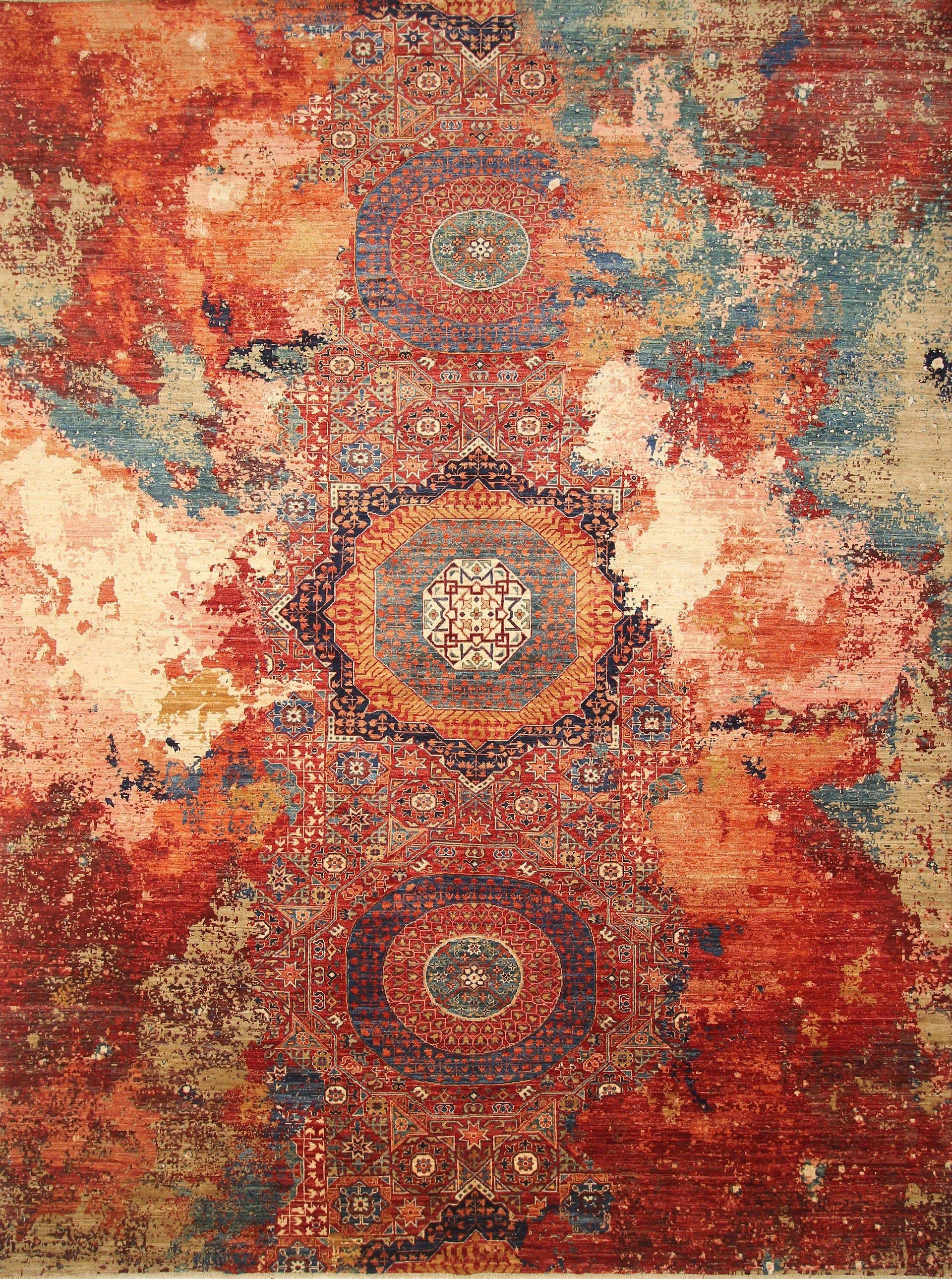 9x12 Modern Mamluk Red Turkish Hand knotted Wool Abstract Area Rug - Yildiz Rugs