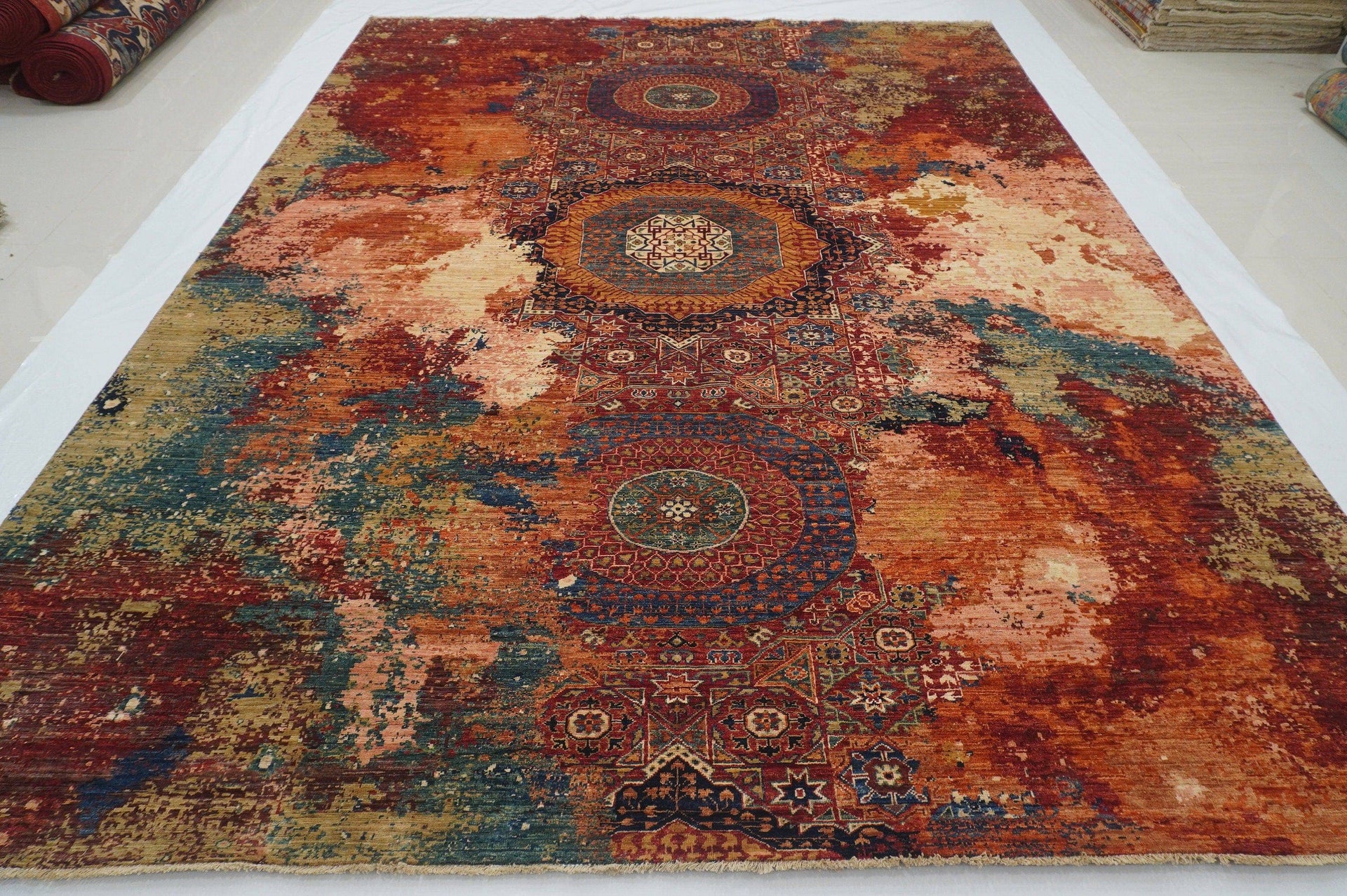 9x12 Modern Mamluk Red Turkish Hand knotted Wool Abstract Area Rug - Yildiz Rugs