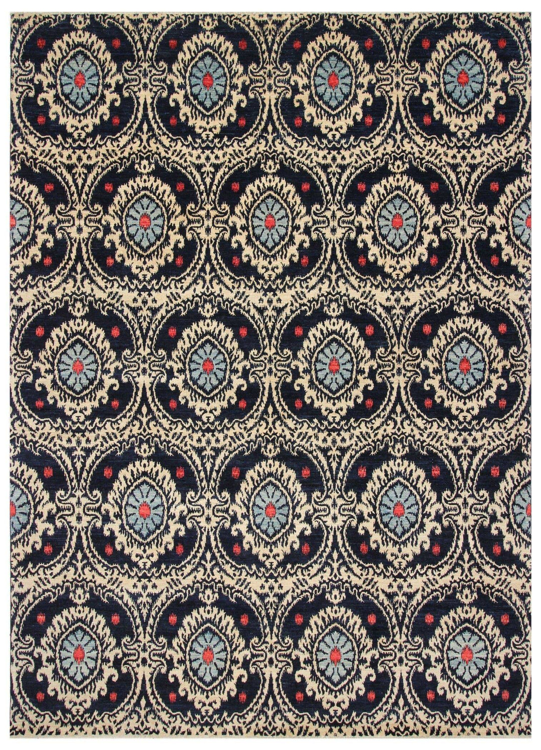 9x12 Navy Blue Ikat Afghan Hand Knotted wool Area Rug - Yildiz Rugs