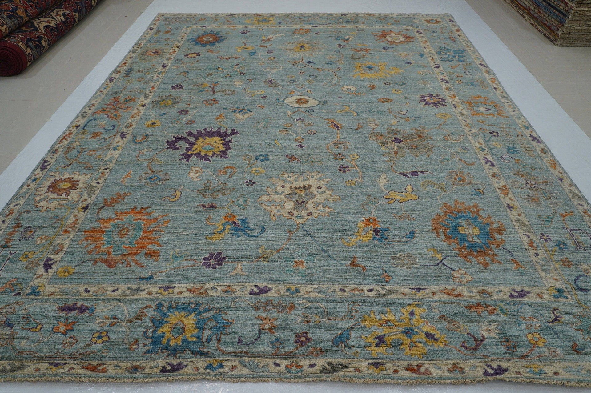9x12 Oushak Muted Blueish Gray Vintage wash Hand knotted Turkish Rug - Yildiz Rugs