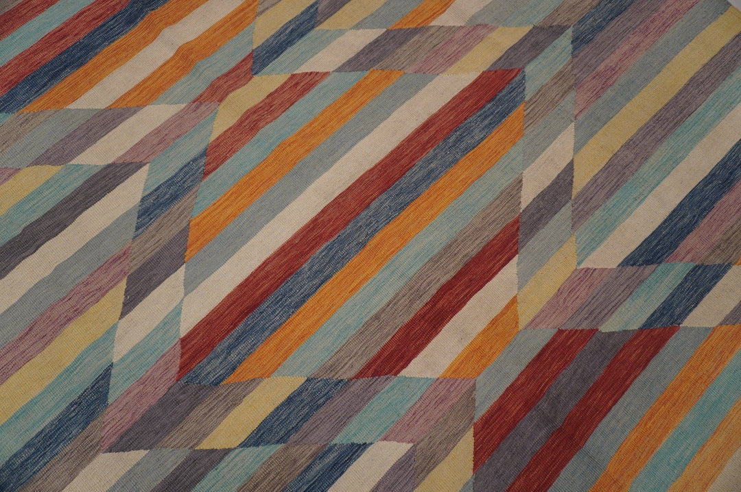 9x12 Pastel Modern colors Abstract Handmade Afghan Kilim Area Rug - Yildiz Rugs