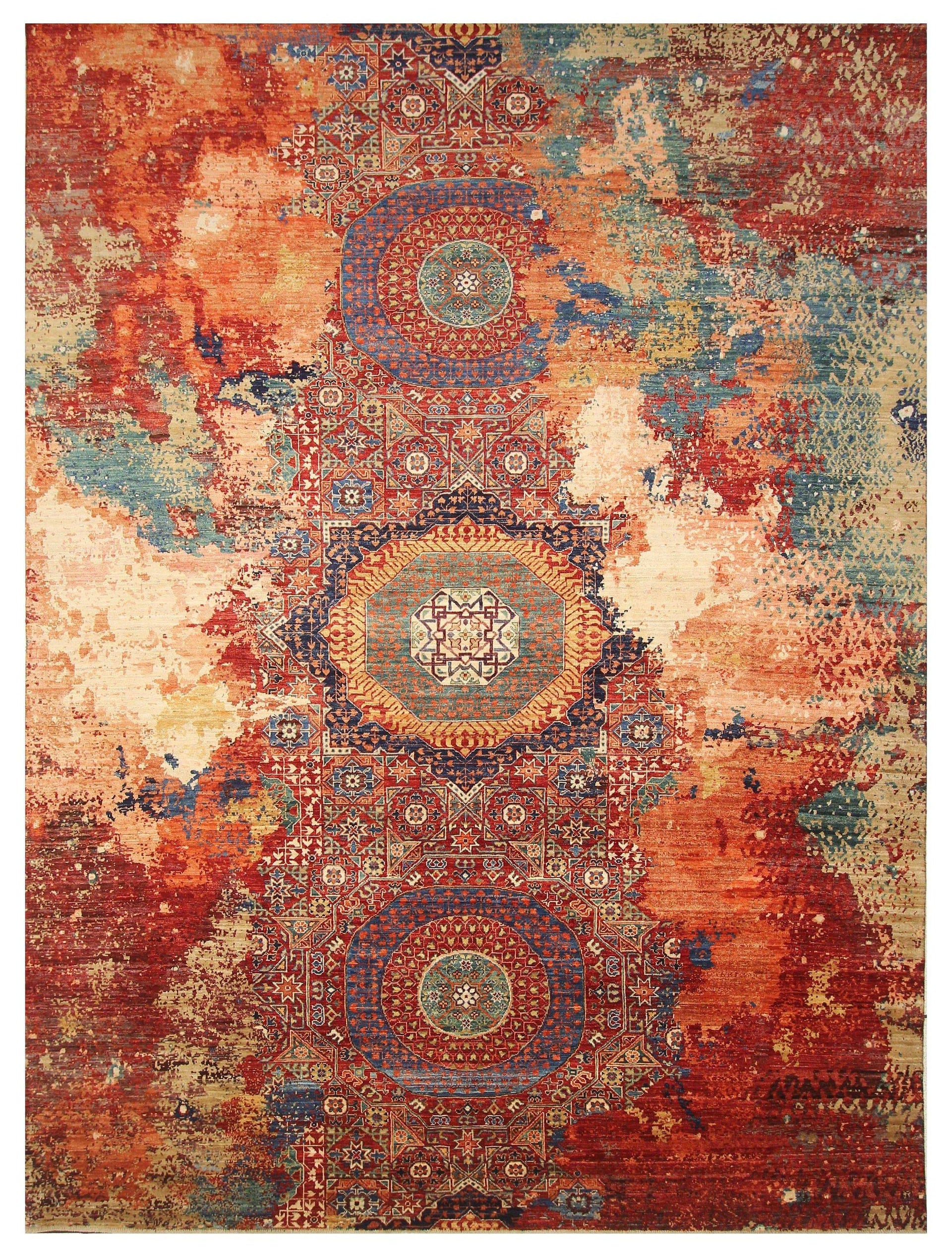 9x12 Red Modern Mamluk Turkish Hand knotted Wool Abstract Area Rug - Yildiz Rugs