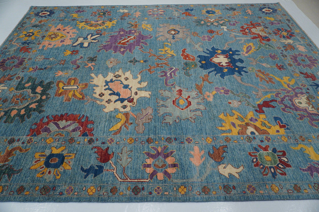 9x12 Soft Blue Oushak Hand knotted Turkish Rug - Yildiz Rugs