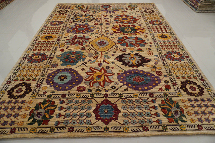 9x12 SuajBalugh Undyed Beige Persian Hand knotted Veg dyes wool Rug - Yildiz Rugs