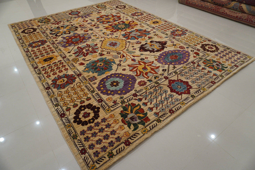 9x12 SuajBalugh Undyed Beige Persian Hand knotted Veg dyes wool Rug - Yildiz Rugs