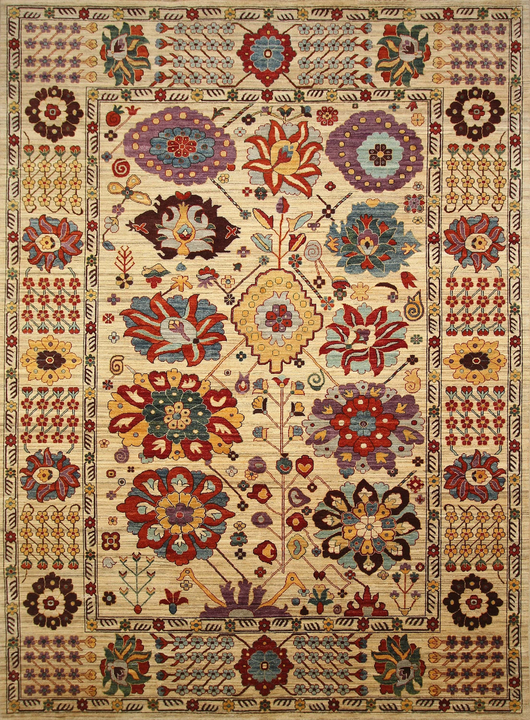 9x12 SuajBalugh Undyed Beige Persian Hand knotted Veg dyes wool Rug - Yildiz Rugs