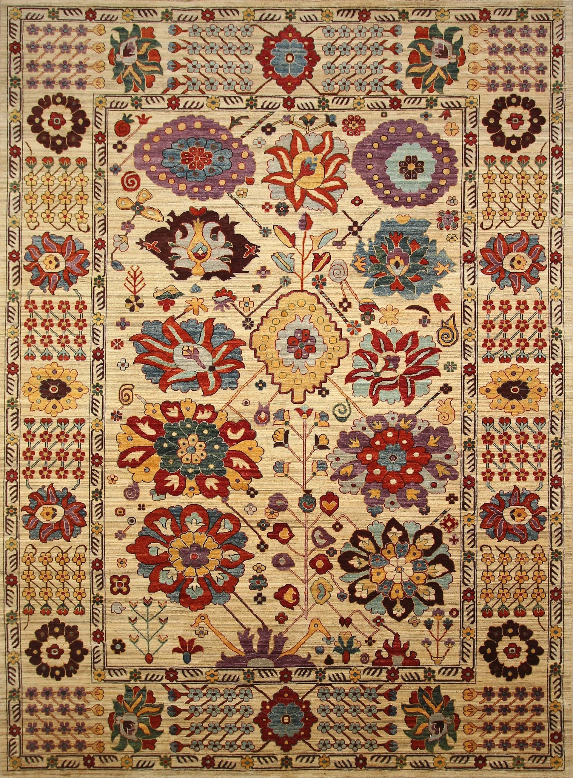 9x12 SuajBalugh Undyed Beige Persian Hand knotted Veg dyes wool Rug - Yildiz Rugs