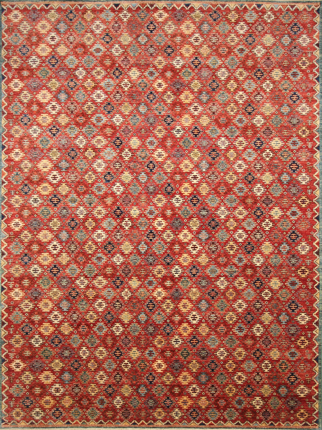 9x12 Tribal Red Afghan Hand knotted 100% Natural dyes wool Area Rug - Yildiz Rugs