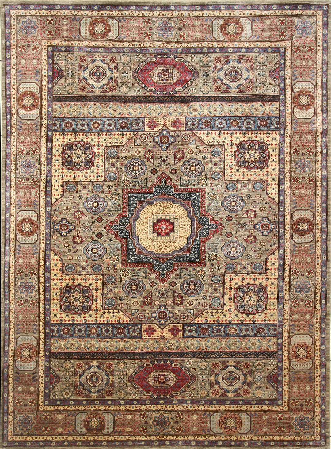 9x12 Turkish Mamluk Gray Hand knotted Fine Quality Wool Geometric Rug - Yildiz Rugs