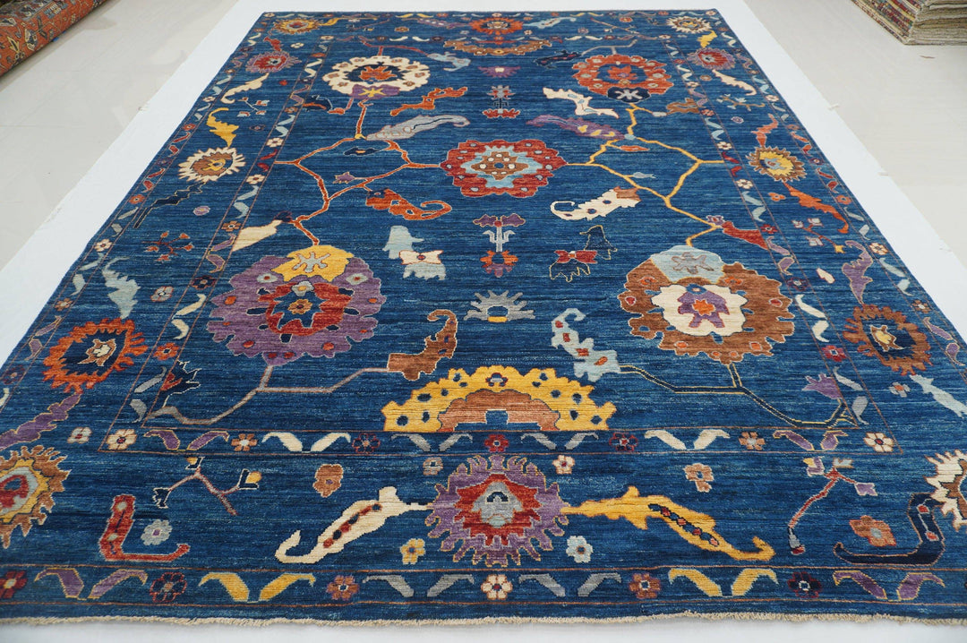 9x12 Turkish Oushak Dark Blue Hand knotted Plush Wool Oriental Area Rug - Yildiz Rugs